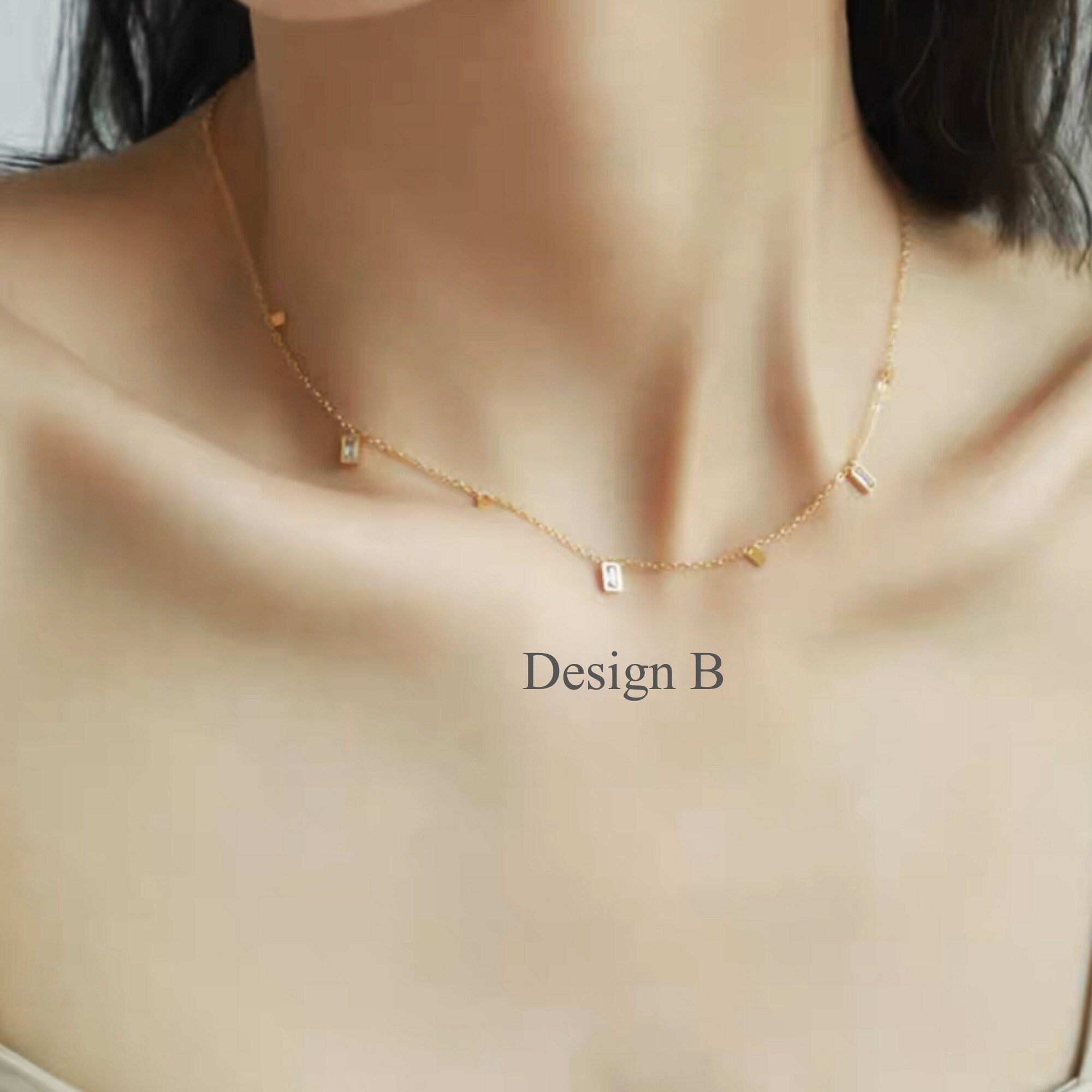 Dainty Gold CZ Triangle, Square orTeardrop Charm Choker Necklace, Delicate Layering Necklace, Gift For Her