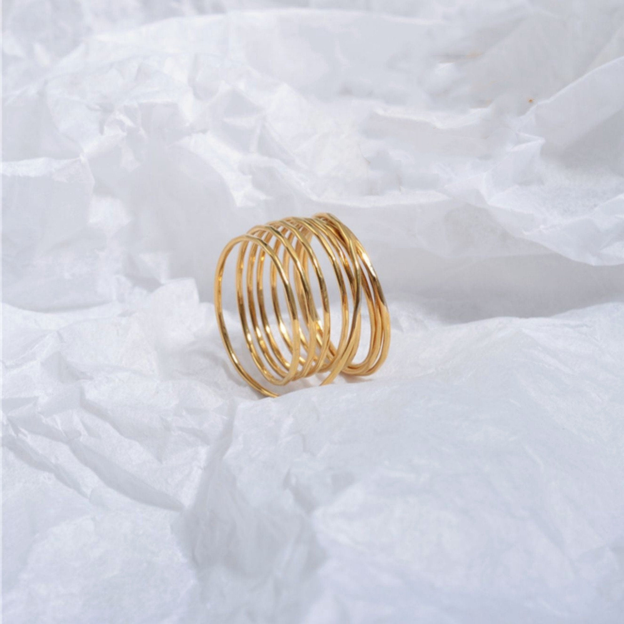 Dainty Gold Multi-Strands Twisted Stacking Band Ring, Gold Thin Wrap Minimalist Rings for Women