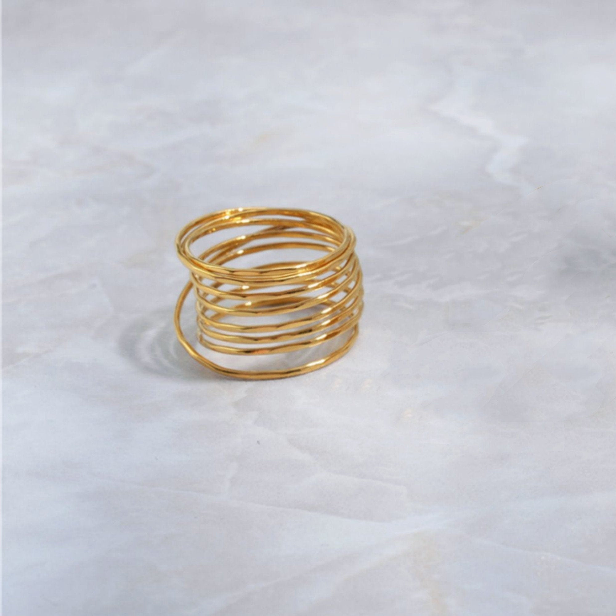 Dainty Gold Multi-Strands Twisted Stacking Band Ring, Gold Thin Wrap Minimalist Rings for Women