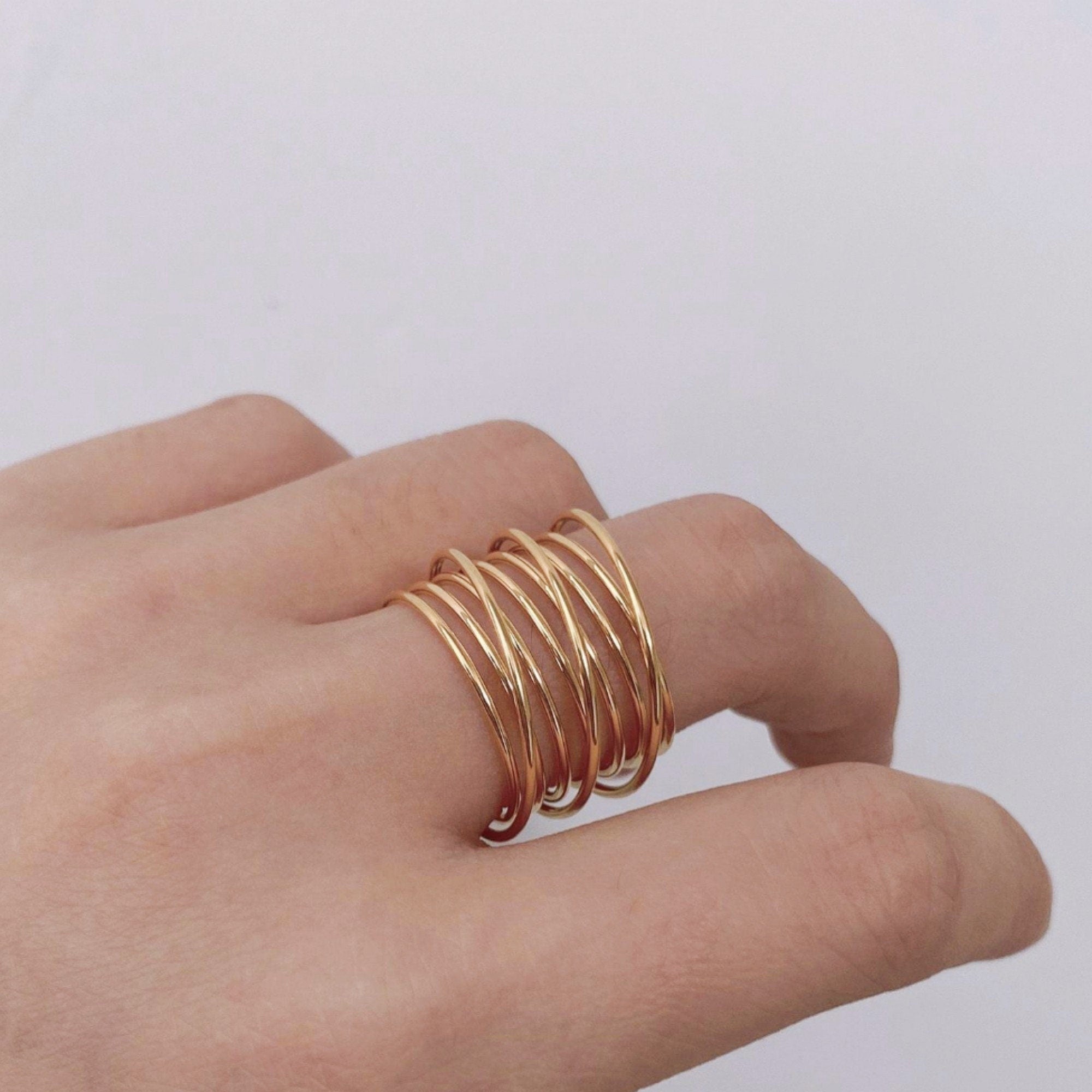 Dainty Gold Multi-Strands Twisted Stacking Band Ring, Gold Thin Wrap Minimalist Rings for Women