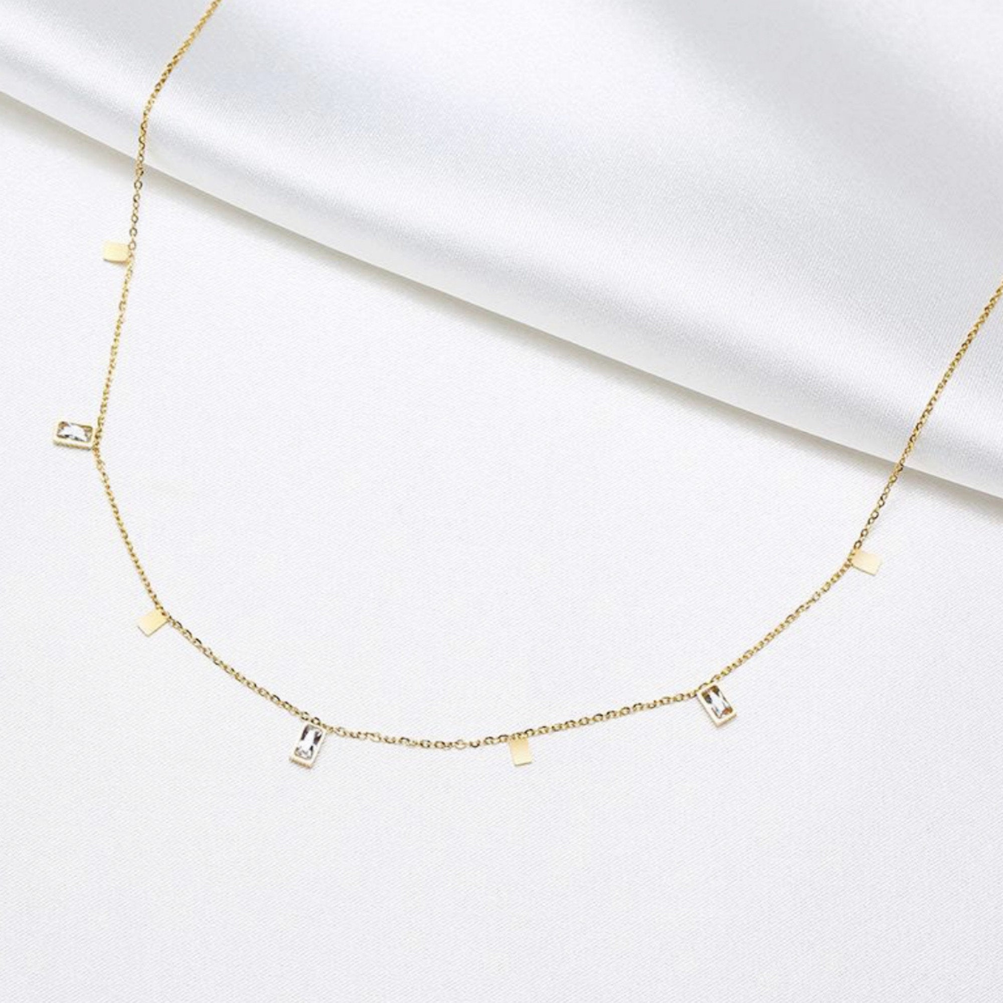 Dainty Gold CZ Triangle, Square orTeardrop Charm Choker Necklace, Delicate Layering Necklace, Gift For Her