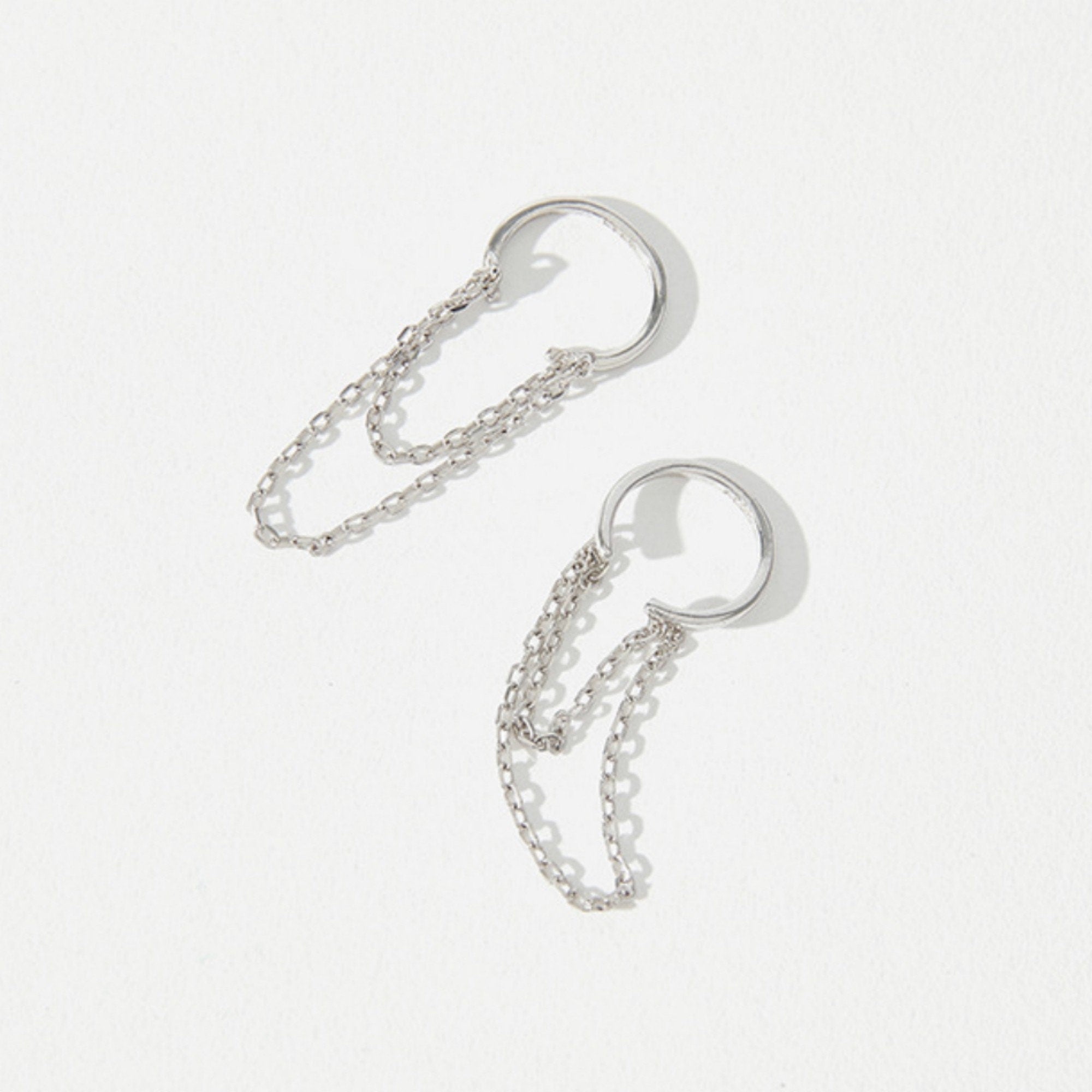 Dainty Silver Chain CZ Conch Ear Cuff Earrings, Minimal Non Piercing ChainCartilage Earring