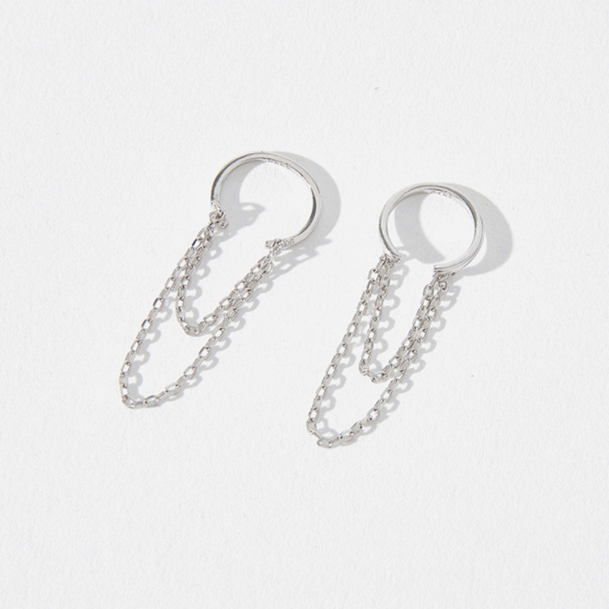 Dainty Silver Chain CZ Conch Ear Cuff Earrings, Minimal Non Piercing ChainCartilage Earring