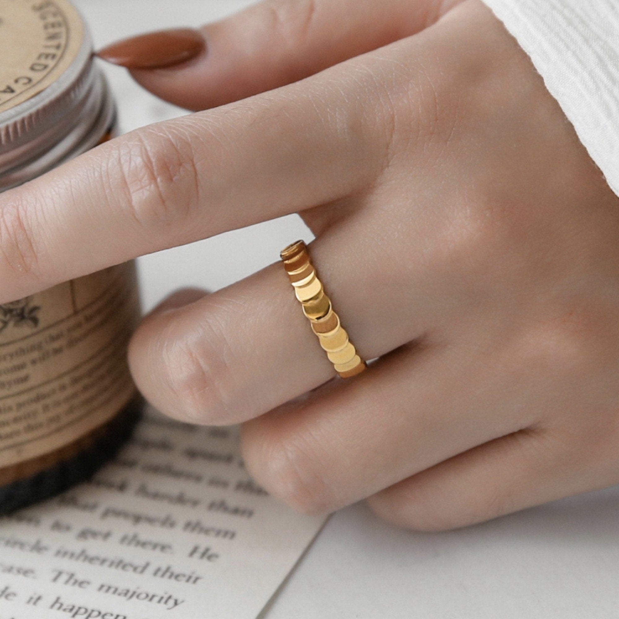 Gold Plated or Silver Plated Fish Scales Shaped Ring, Gold Statement Stacking Dome Ring