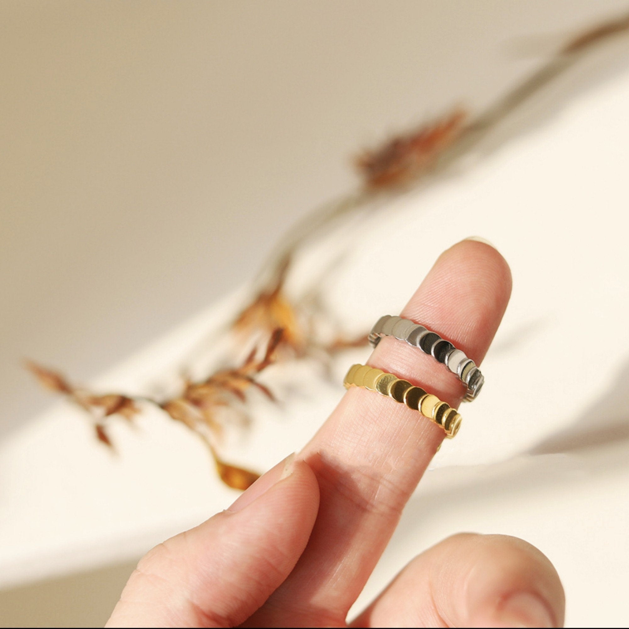 Gold Plated or Silver Plated Fish Scales Shaped Ring, Gold Statement Stacking Dome Ring