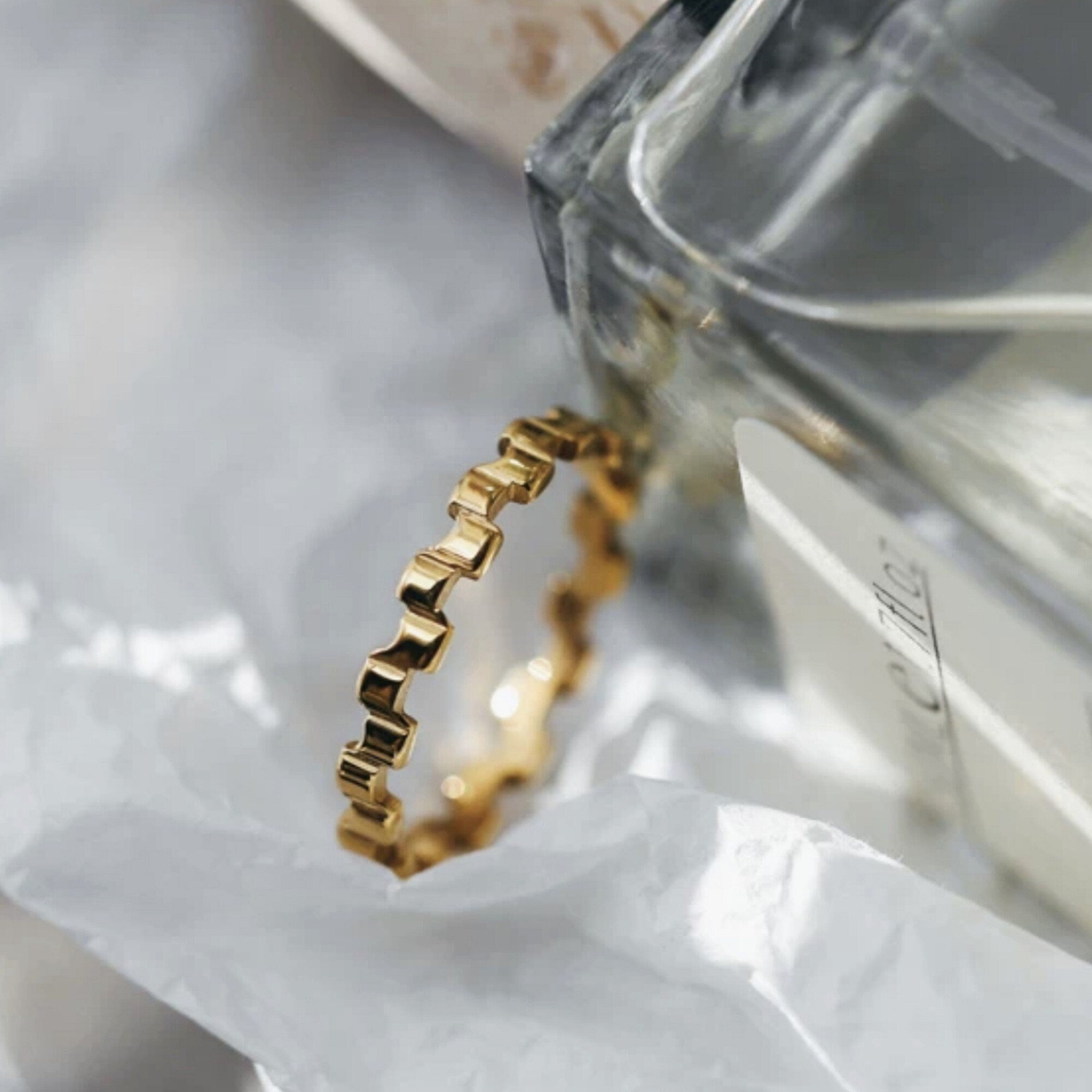 Gold Plated Piano Keys Ziczac Shaped Ring, Gold Statement Stacking Dome Ring