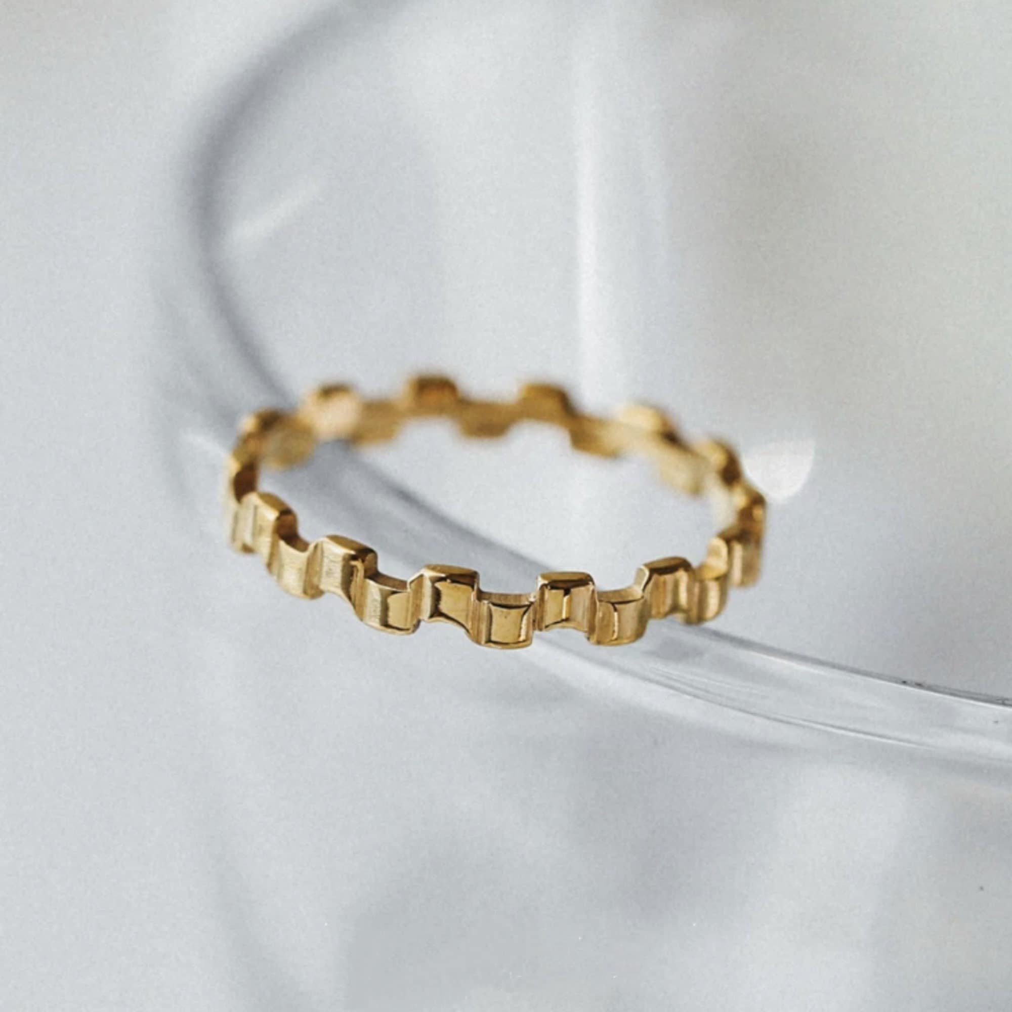 Gold Plated Piano Keys Ziczac Shaped Ring, Gold Statement Stacking Dome Ring