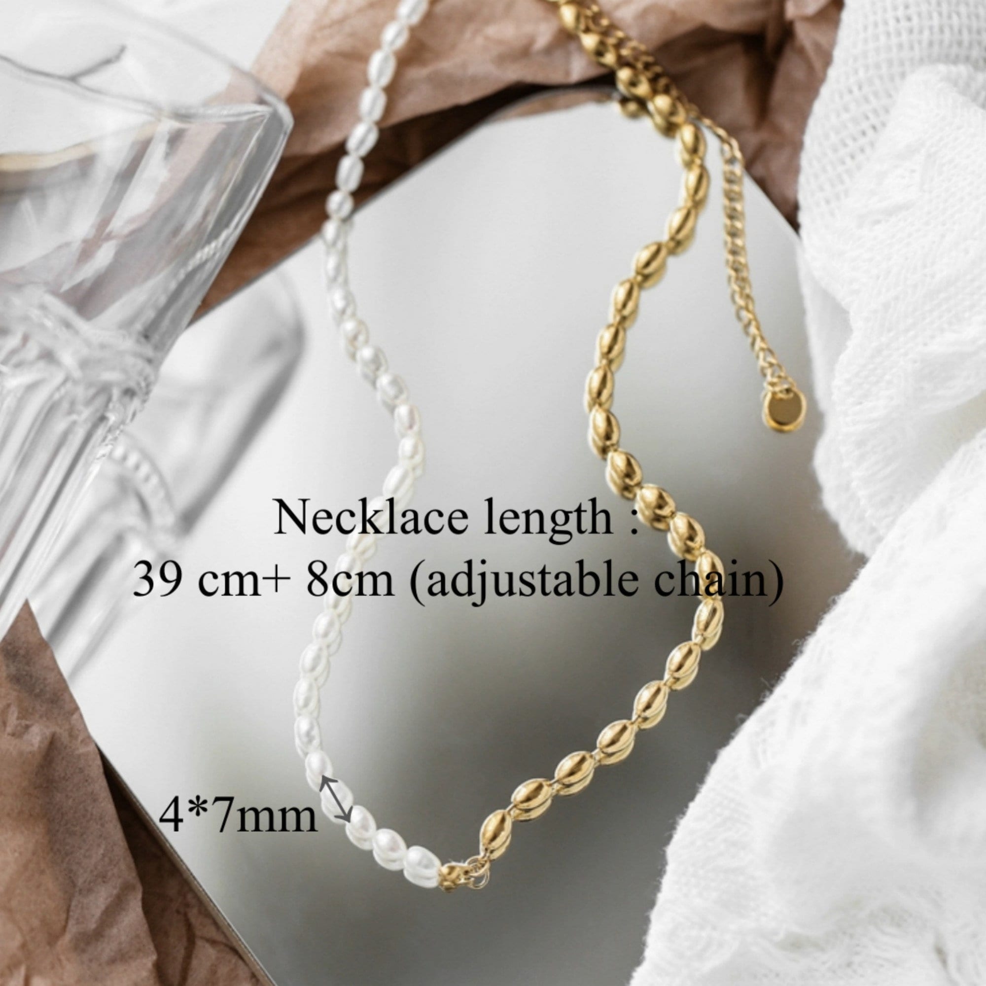 Dainty Half White Oval Pearl Half Gold Pearl Necklace