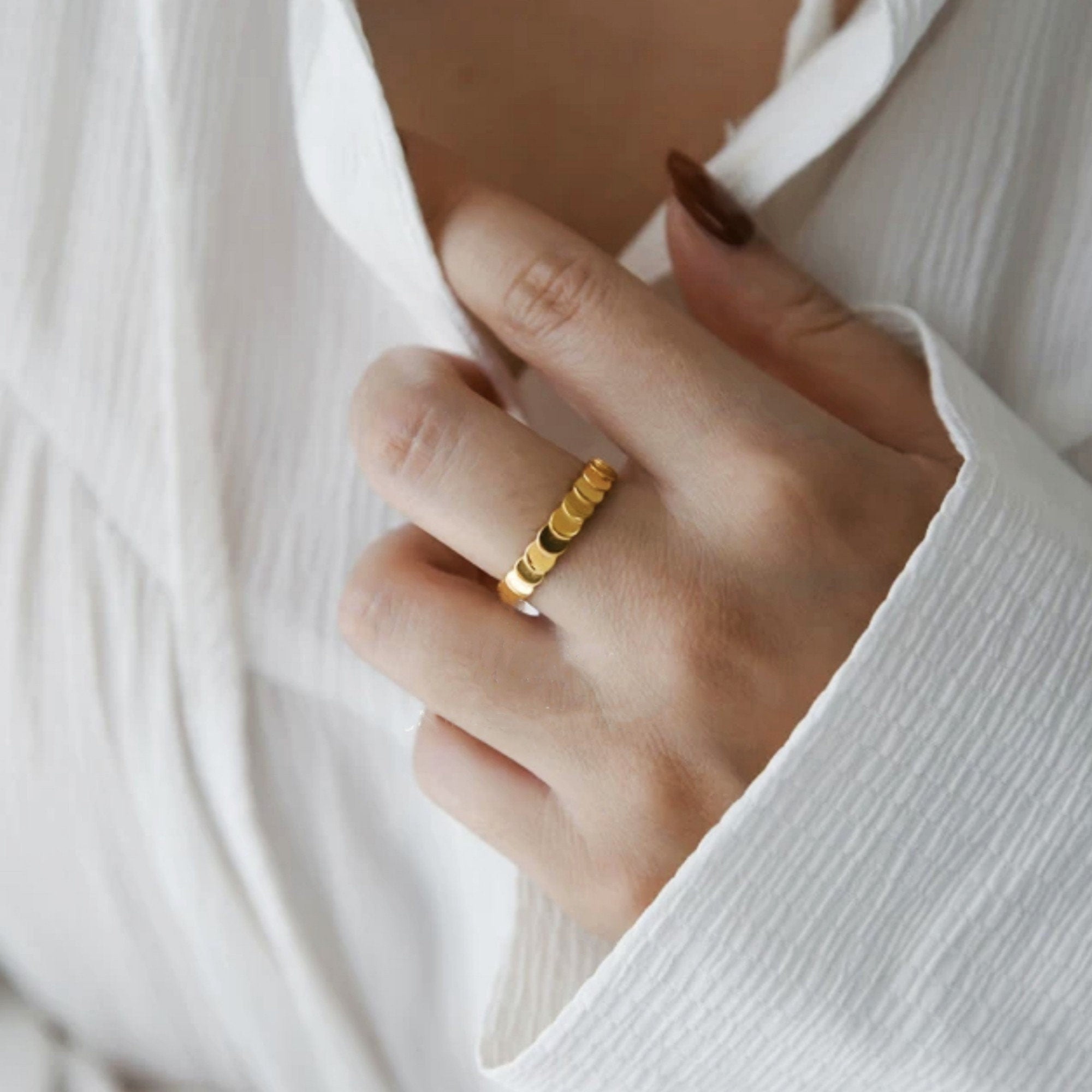 Gold Plated or Silver Plated Fish Scales Shaped Ring, Gold Statement Stacking Dome Ring