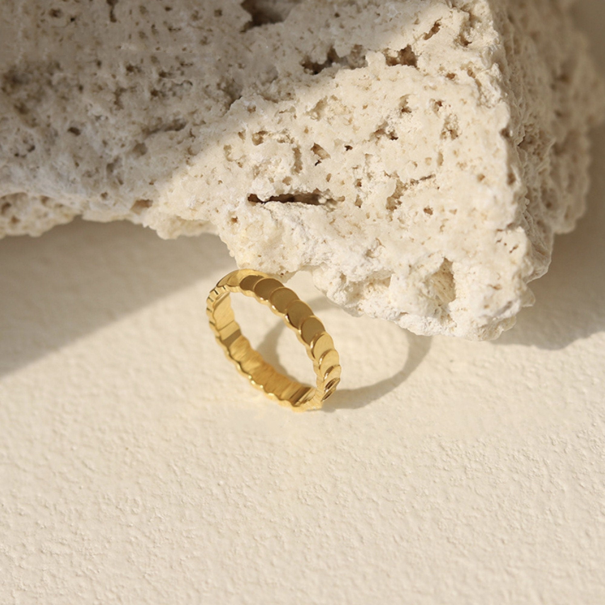 Gold Plated or Silver Plated Fish Scales Shaped Ring, Gold Statement Stacking Dome Ring