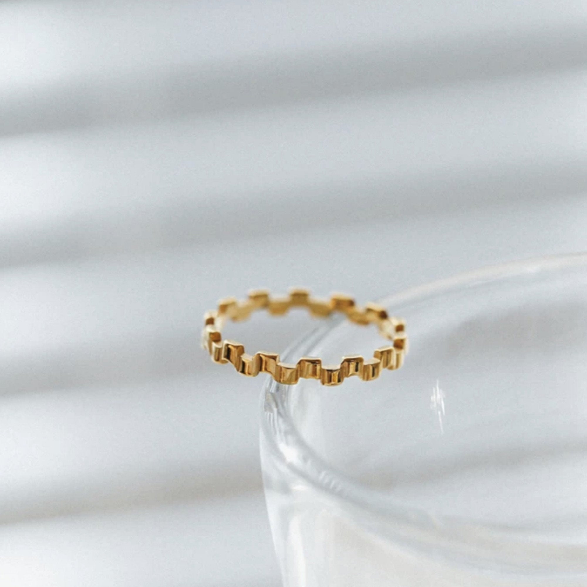 Gold Plated Piano Keys Ziczac Shaped Ring, Gold Statement Stacking Dome Ring
