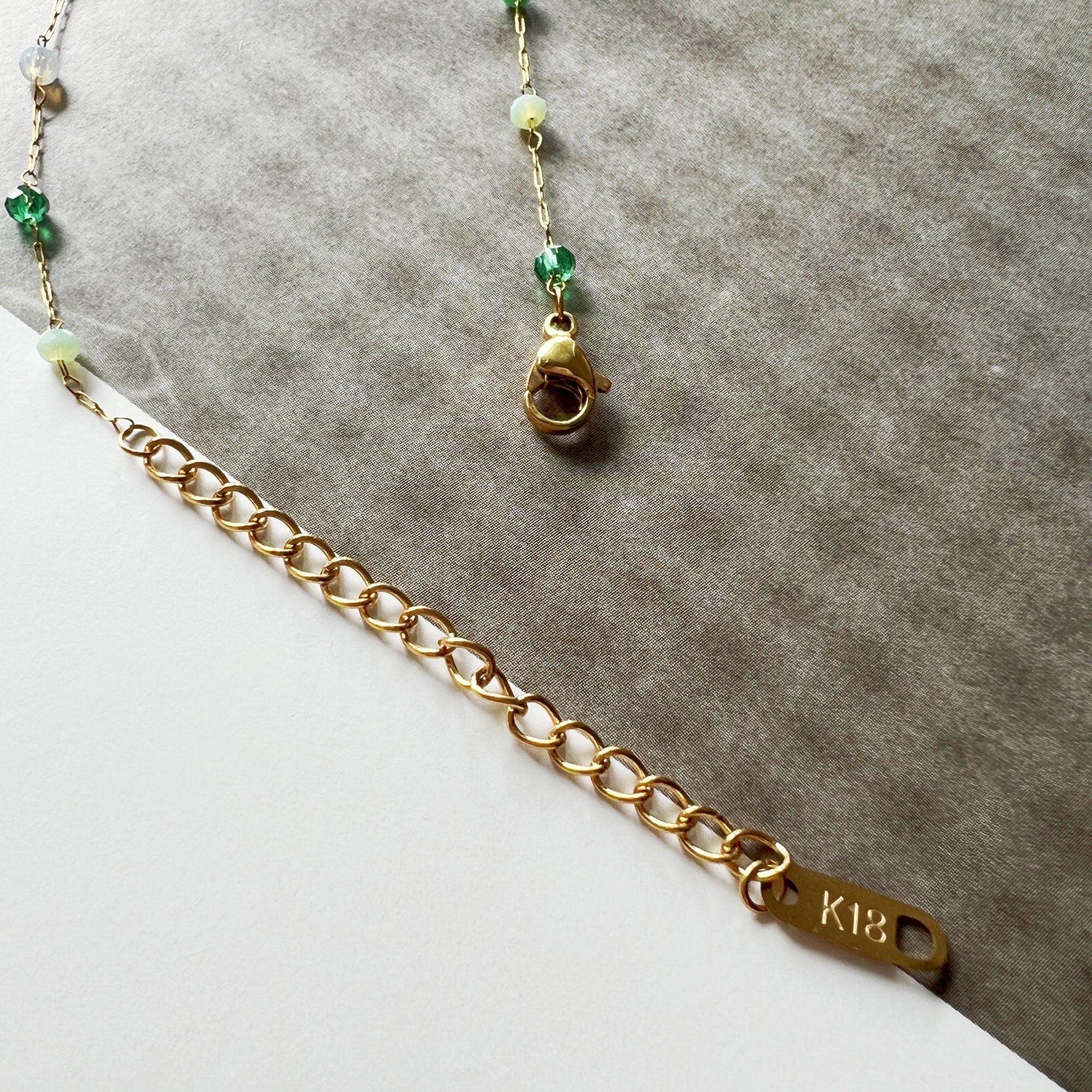 Dainty Plated Gold Tiny Tulip Flower Pendant Necklace with Green Amazonite Beads Chain