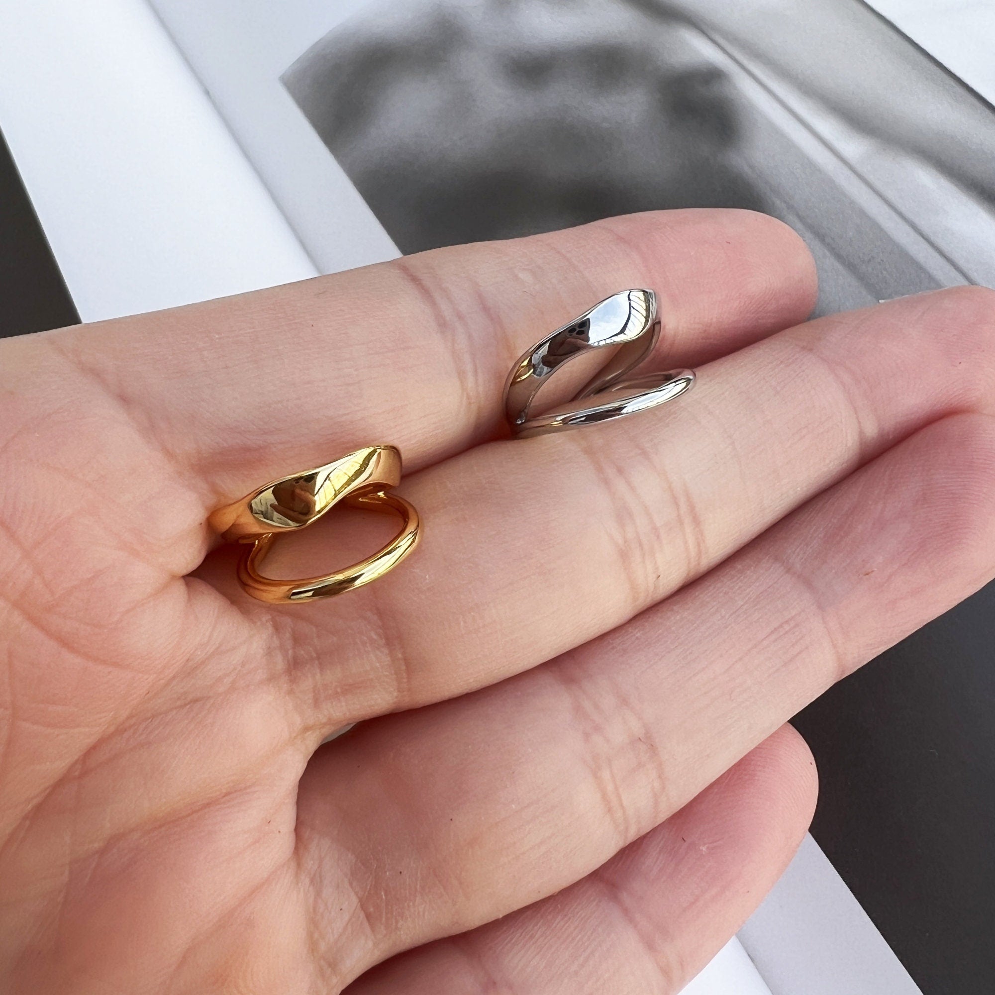 Bague d’Oreille Double Rangs Lise Simple pour Cartilage Plaqué Or et Argent style Minimaliste