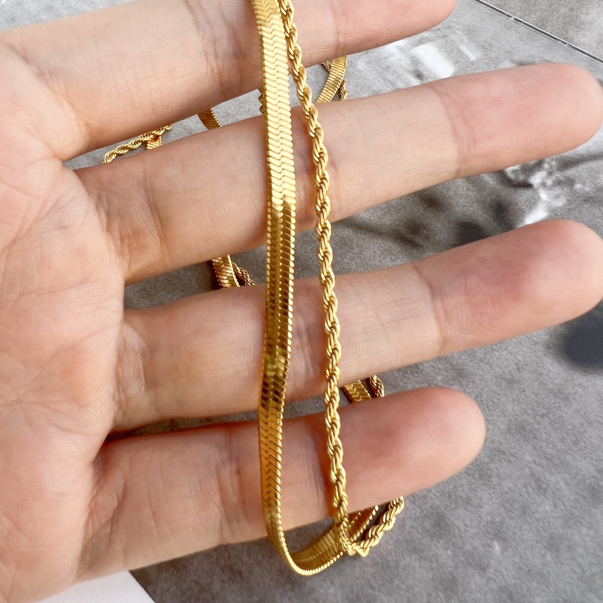 Dainty Gold Double Strands Snake ans Twisted Choker Necklace