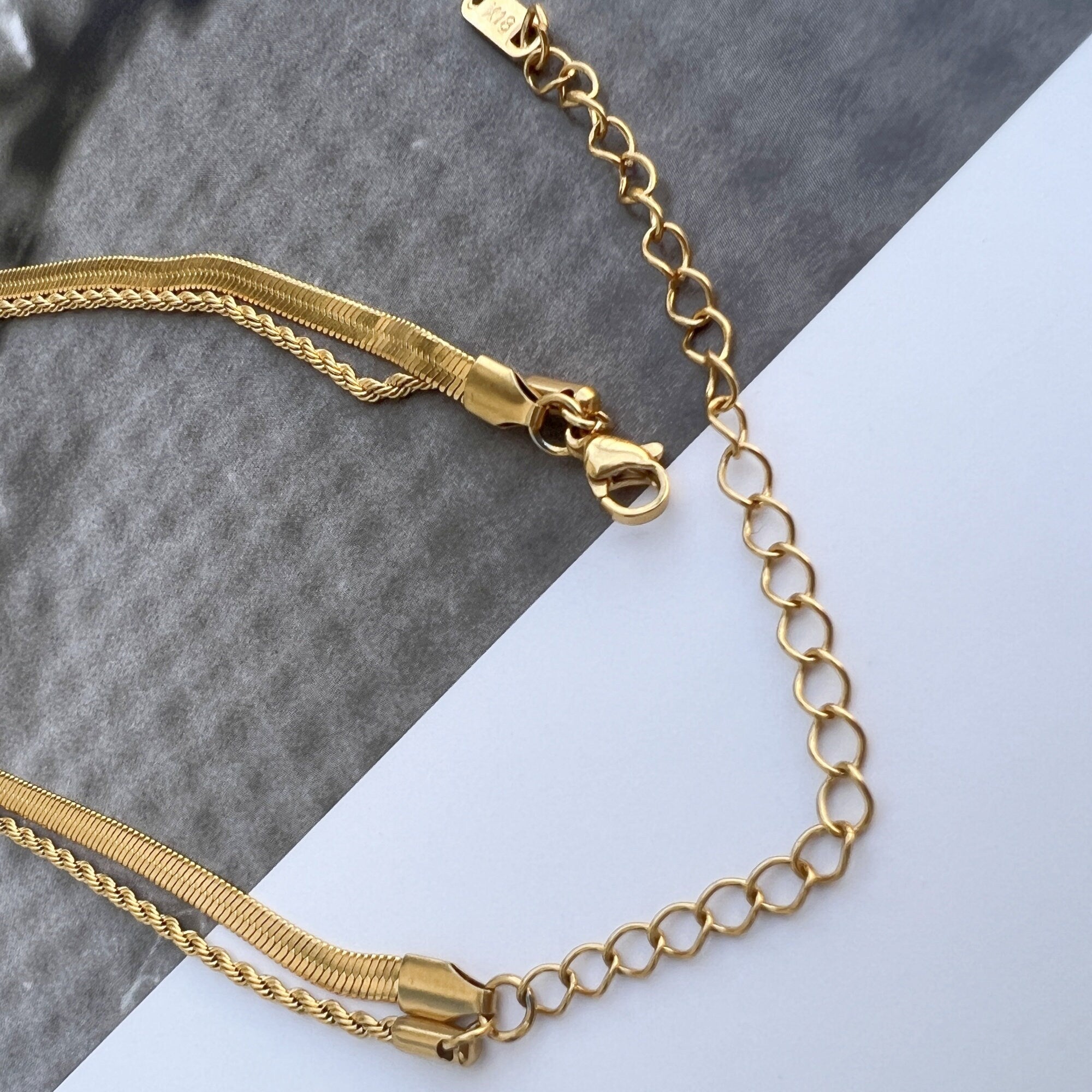 Dainty Gold Double Strands Snake ans Twisted Choker Necklace