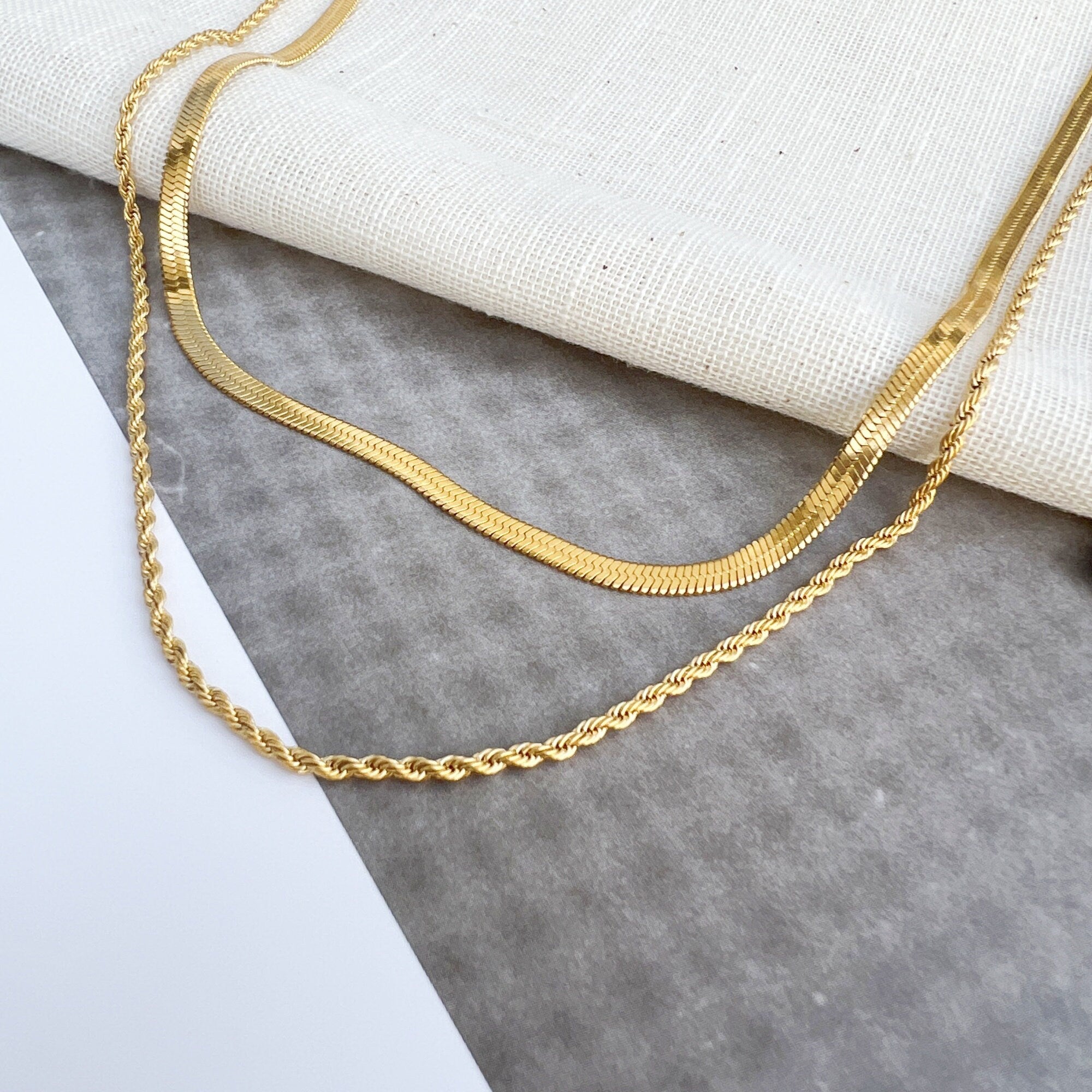 Dainty Gold Double Strands Snake ans Twisted Choker Necklace