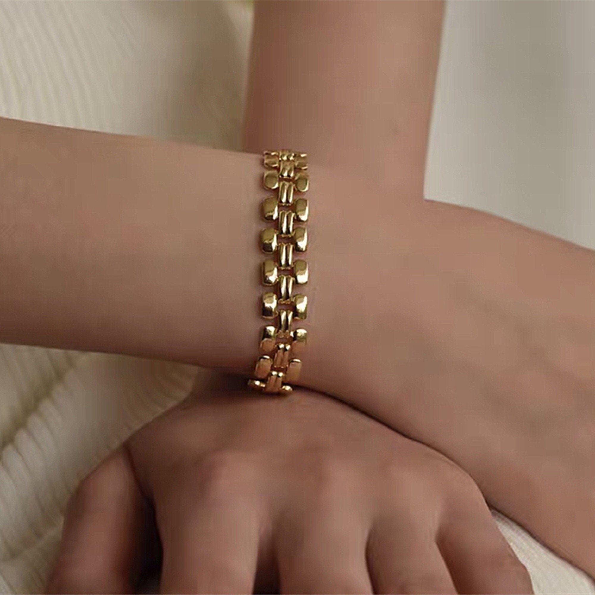 Bracelet Grosse Chaîne Maillon de Panthère Plaqué Or style Bohème