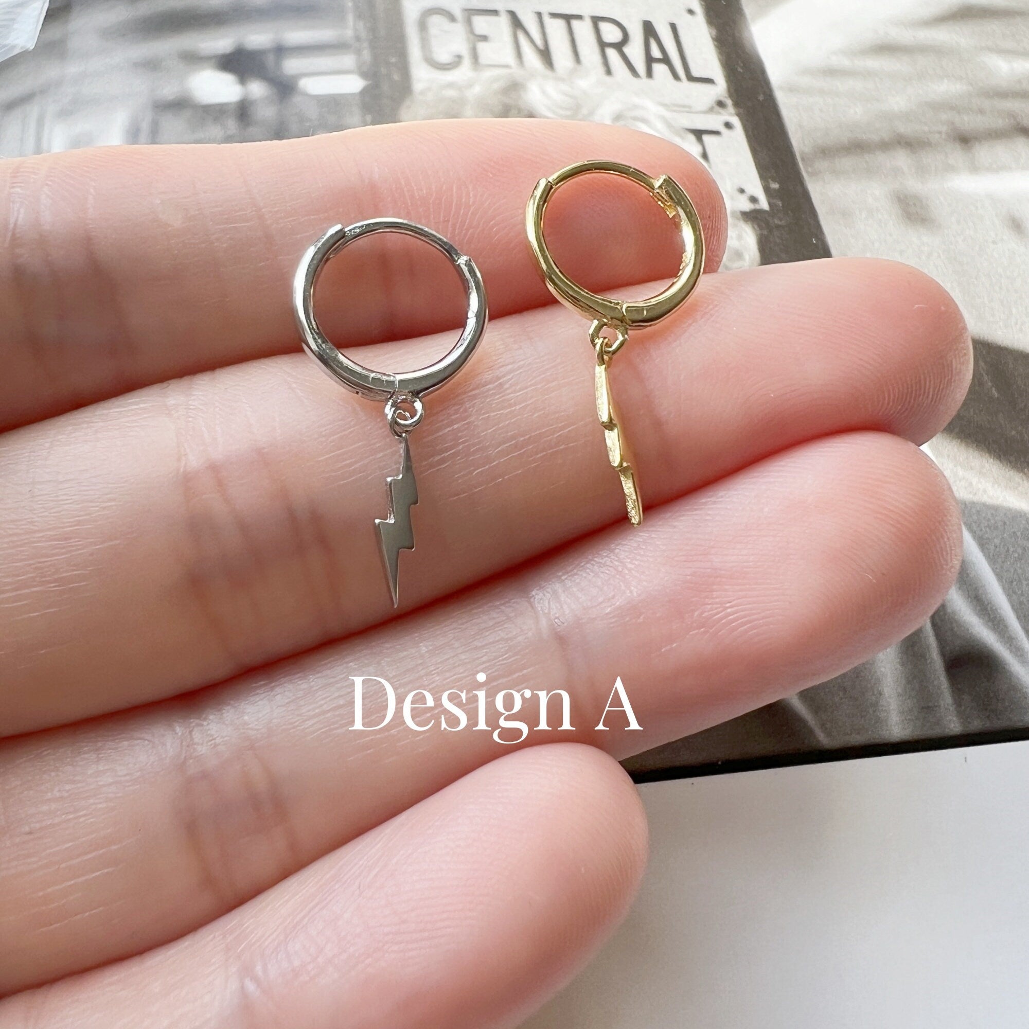 Dainty Lightning bolt Small Gold Hoop Earrings, Minimal Tiny Huggie Ray hoops, Small Bolt Charm Hoop Earrings, Sister Birthday GIft