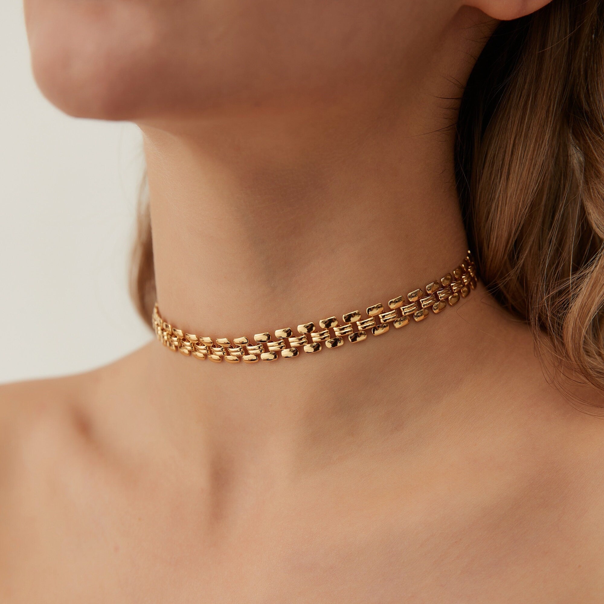 Collier Ras de Cou Grosse Chaîne Maillon de Panthère Plaqué Or style Bohème, Chaîne Maillons de Montre, Cadeau pour elle