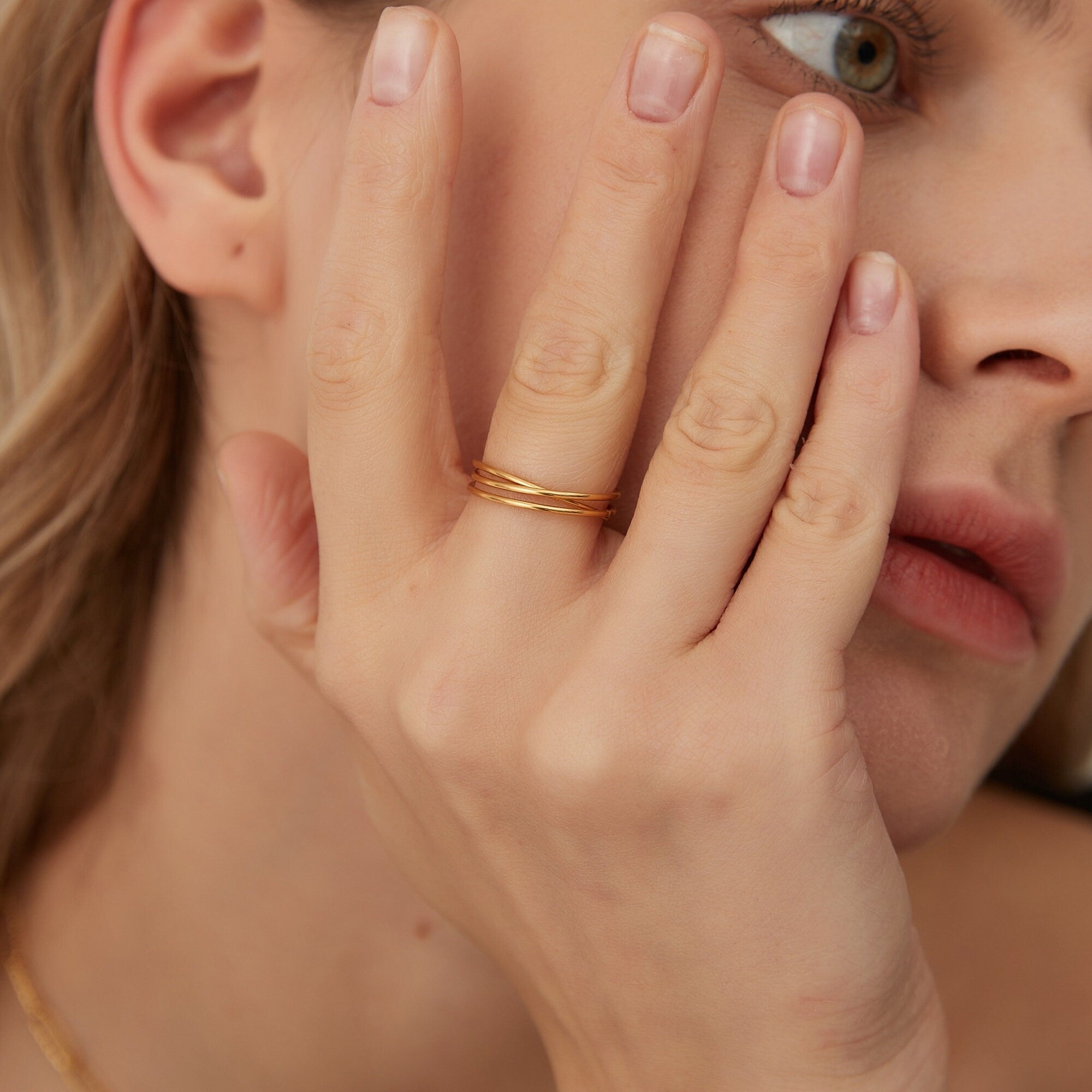 Dainty Gold Triple Band Ring, Gold Minimalist Rings for Women, Gold Minimal Stacking Ring