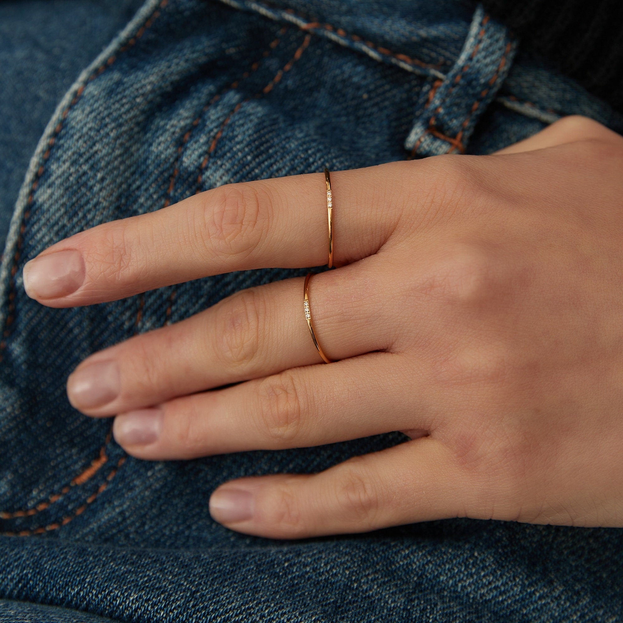 Bague Anneau Simple Zircon Imitation Diamond Ultra Fin plaqué or style minimaliste, Bague de phalange cadeau pour elle