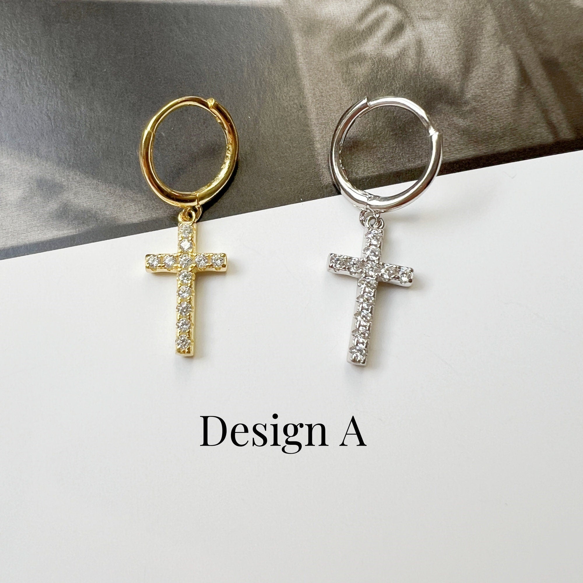 Small Cross CZ Gold Hoop Earrings, Dainty Cross Charm Huggie Hoop Earrings, Charm CZ Gold Tiny Hoops, Gifts for her