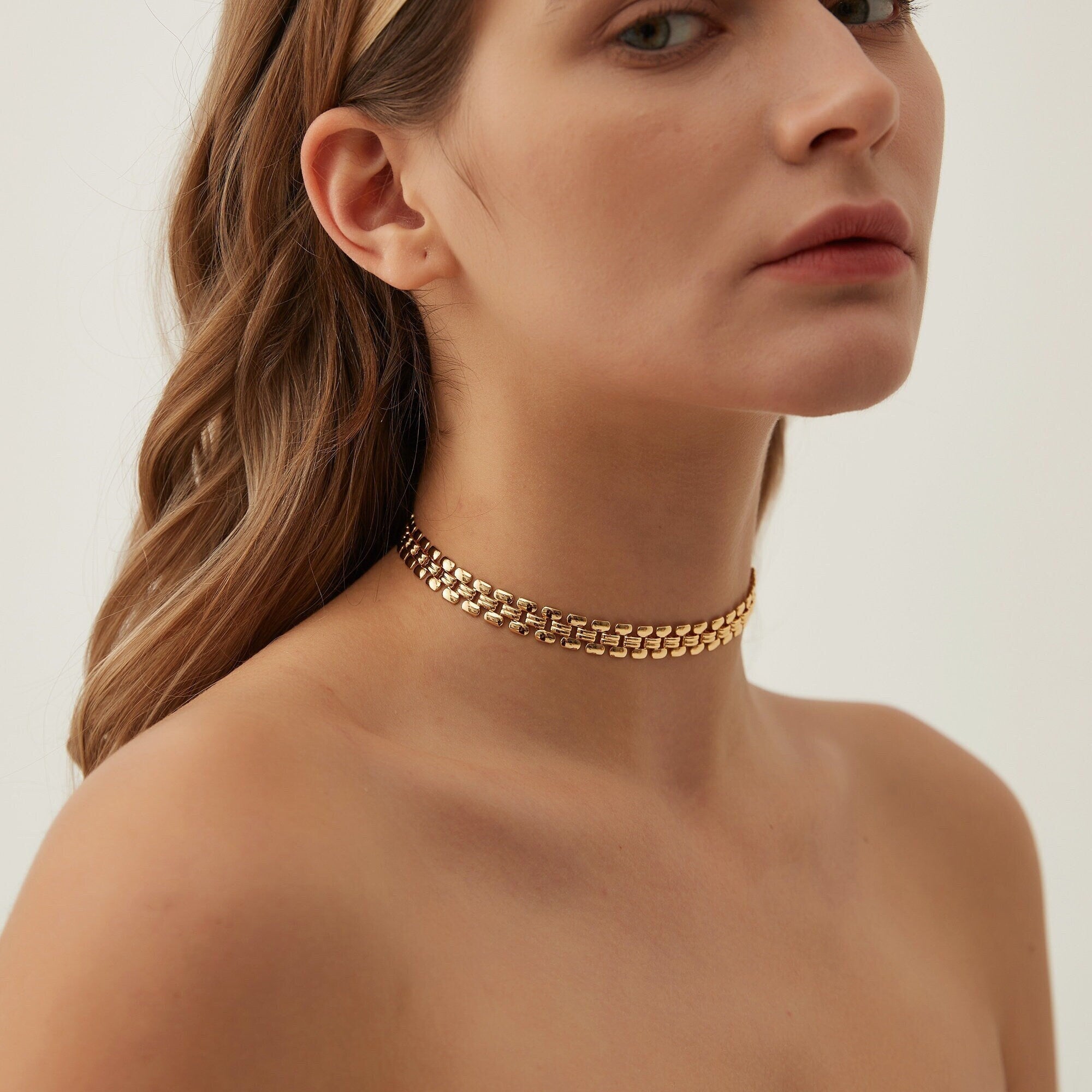 Collier Ras de Cou Grosse Chaîne Maillon de Panthère Plaqué Or style Bohème, Chaîne Maillons de Montre, Cadeau pour elle