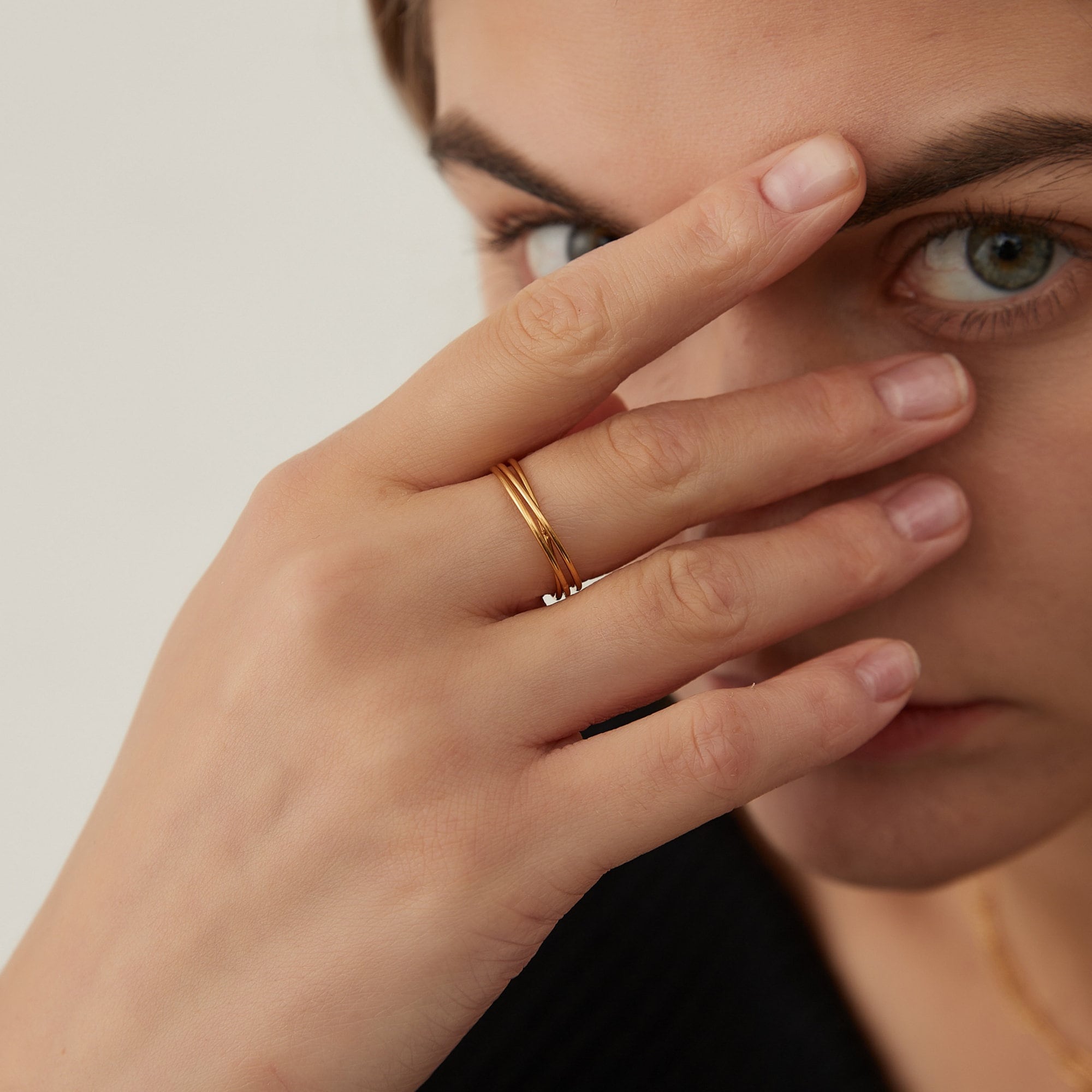 Dainty Gold Triple Band Ring, Gold Minimalist Rings for Women, Gold Minimal Stacking Ring