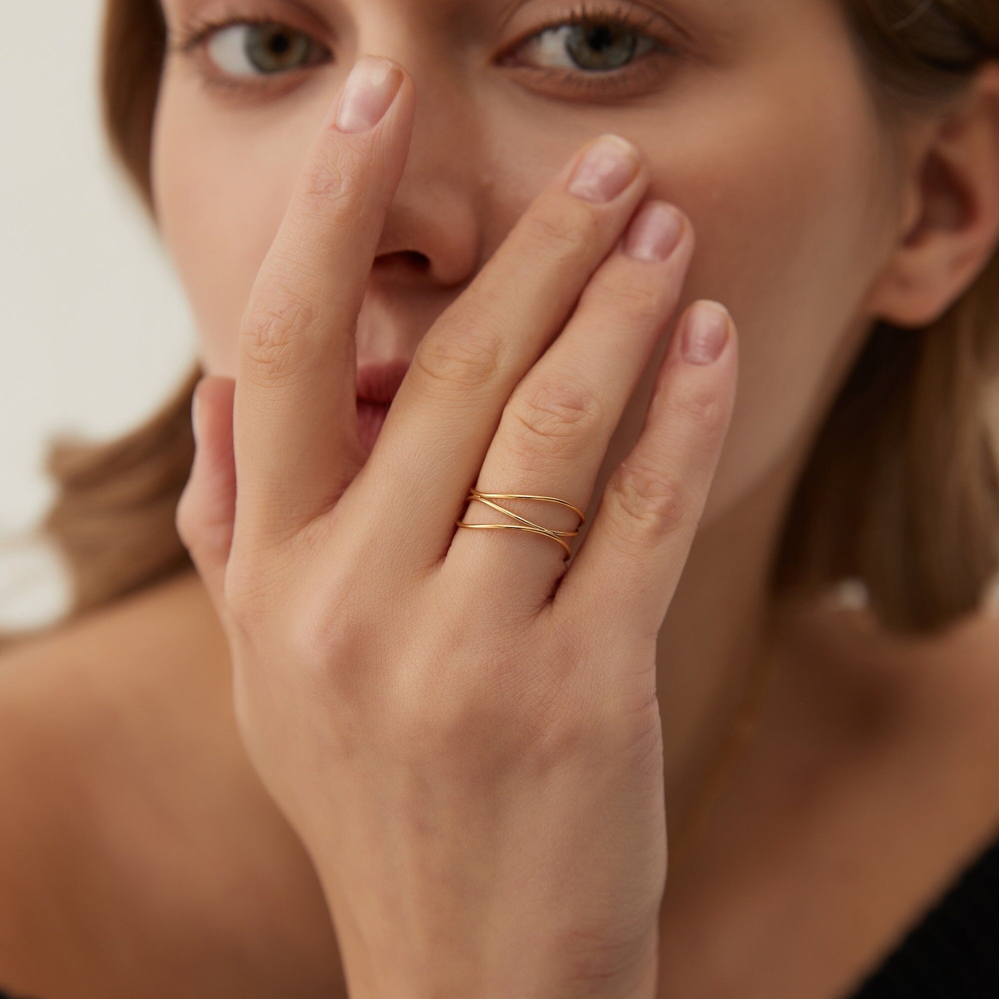 Bague Anneaux de Spirale Multi bandes ou Plaqué Or Style bohème