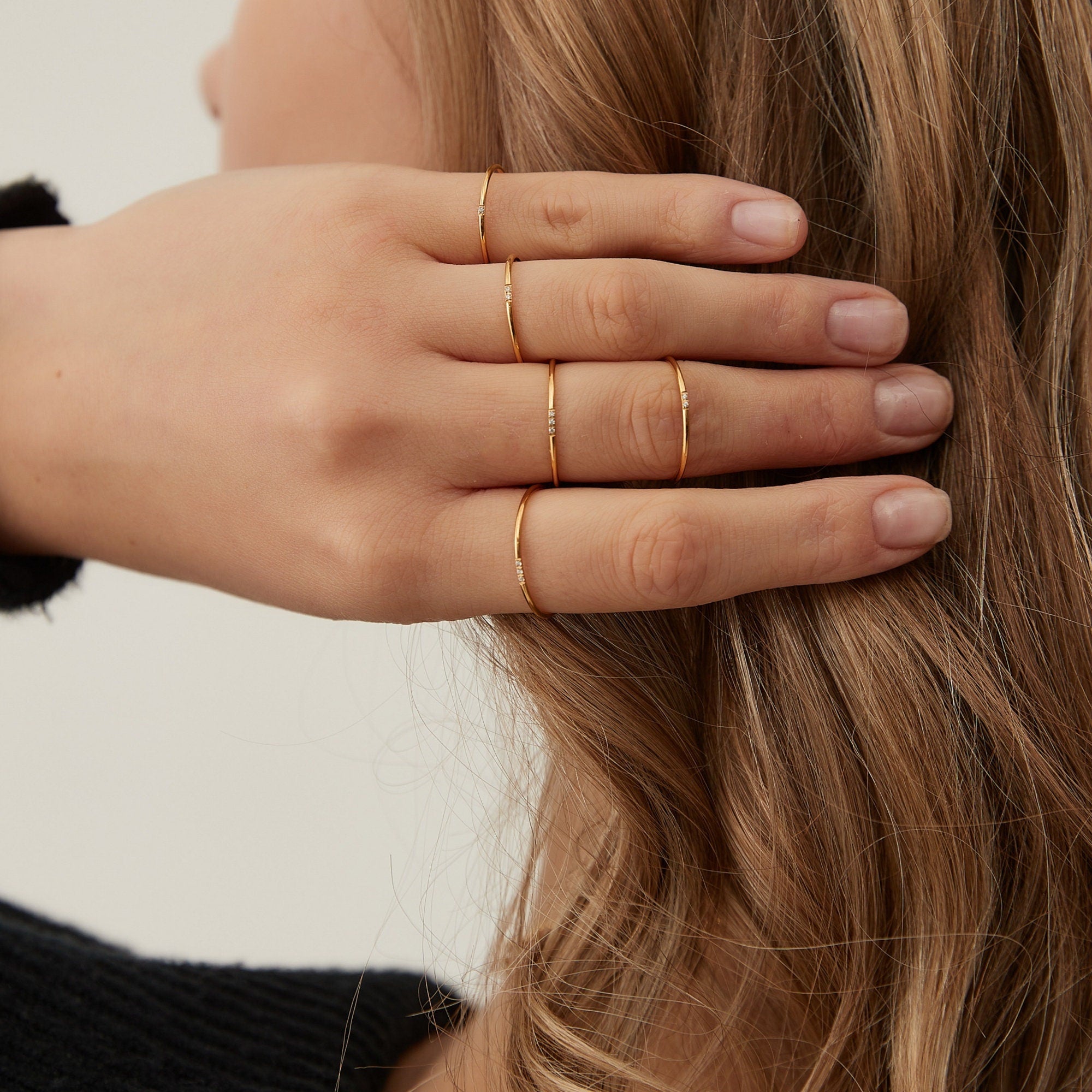 Bague Anneau Simple Zircon Imitation Diamond Ultra Fin plaqué or style minimaliste, Bague de phalange cadeau pour elle