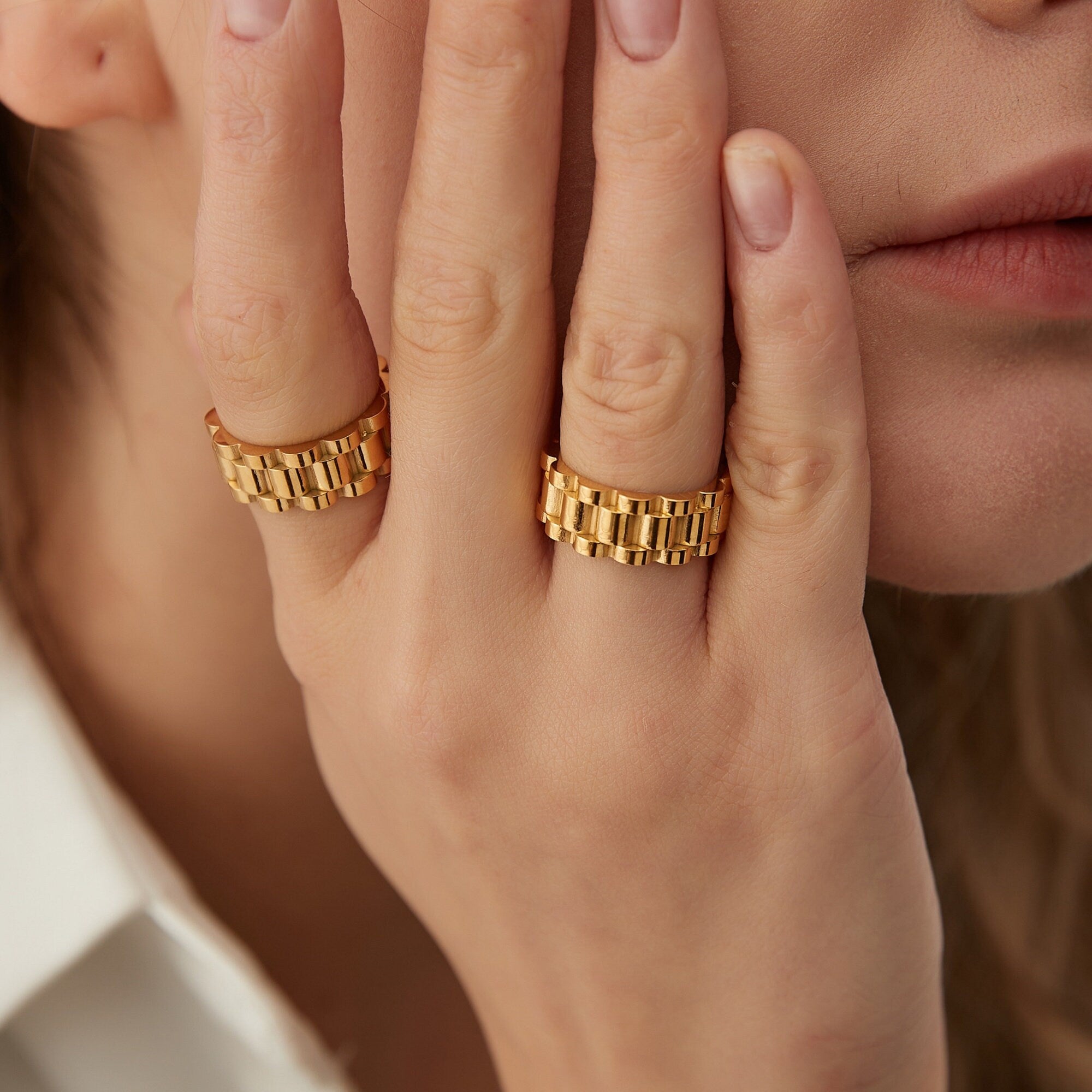 Bague Anneau Épaisse Forme et Texture Pneu Plaqué or Style Bohème, Bague de Phalange Épaisse Simple Or, Cadeau pour elle