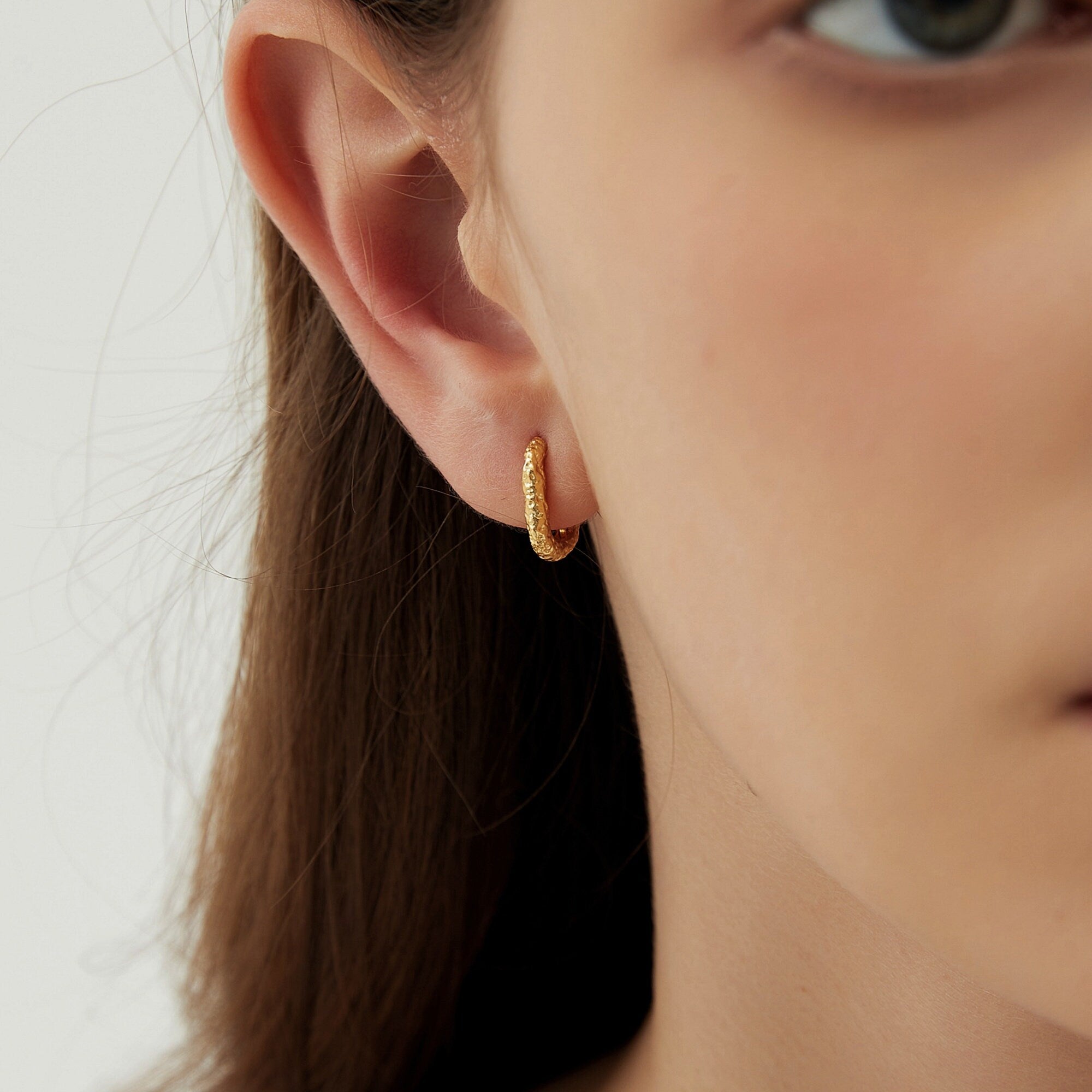 Boucles d’oreilles Créoles Martelées Rectangle Plaqué Or ou Argent Rhodié, Boucles d&