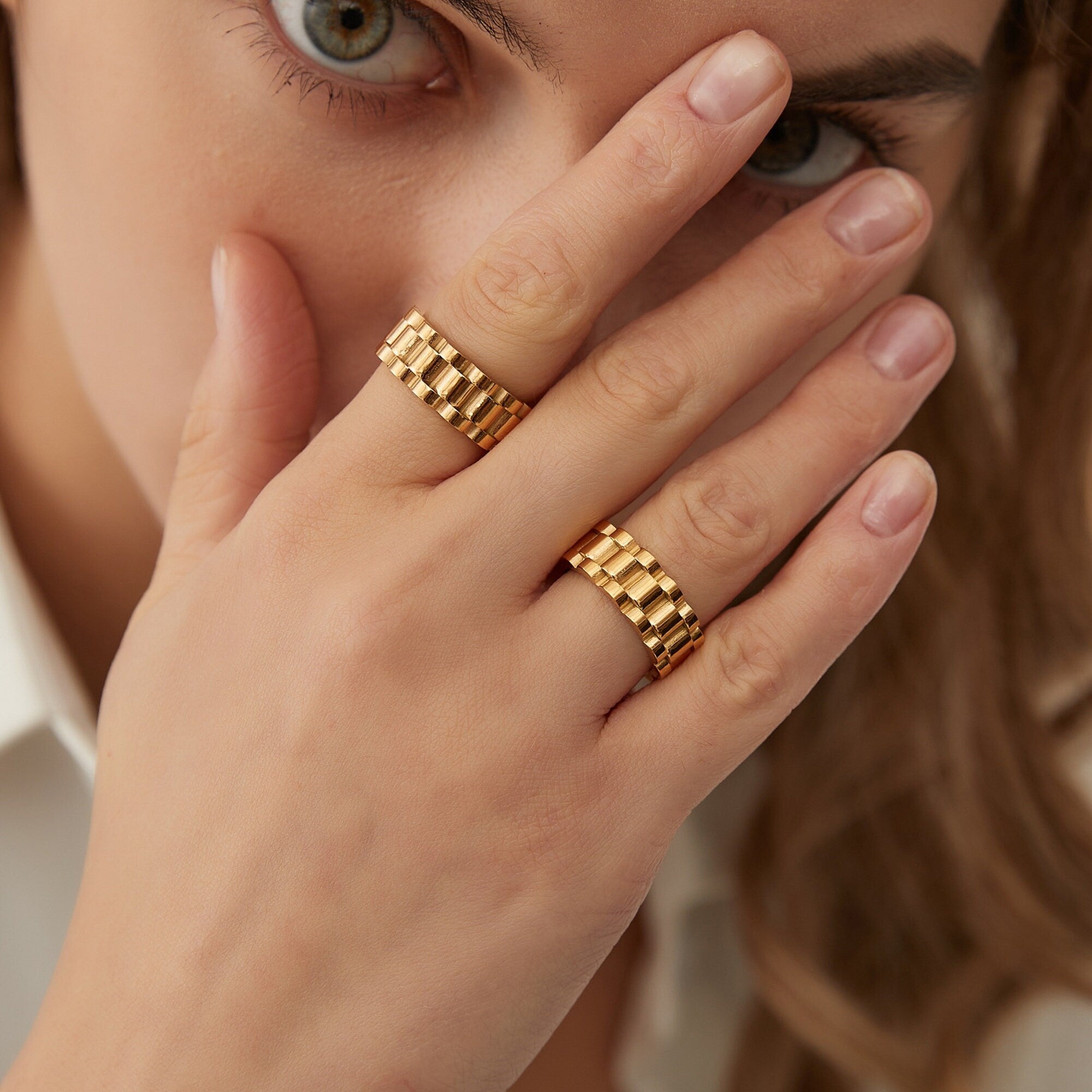 Bague Anneau Épaisse Forme et Texture Pneu Plaqué or Style Bohème, Bague de Phalange Épaisse Simple Or, Cadeau pour elle