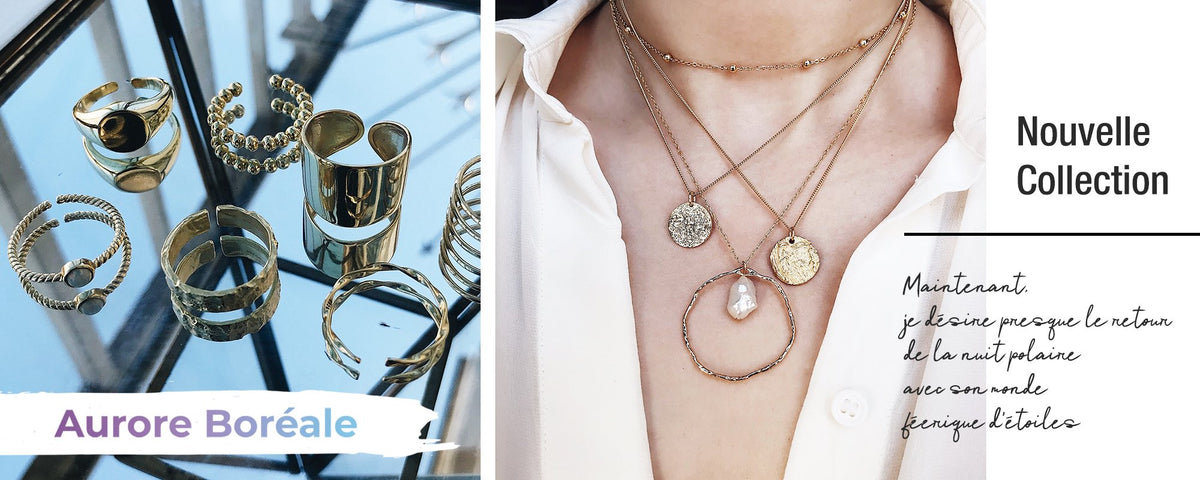 Aurore Boréale Bijoux Intemporels plaqué or - Colliers Perles, medallion, ras de cous, bagues, bracelet, boucles d'oreilles