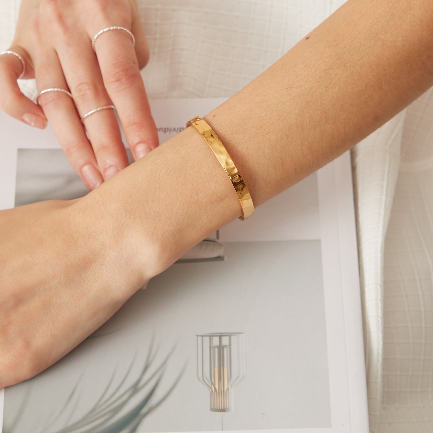 Thick Hammered Bangle Bracelet