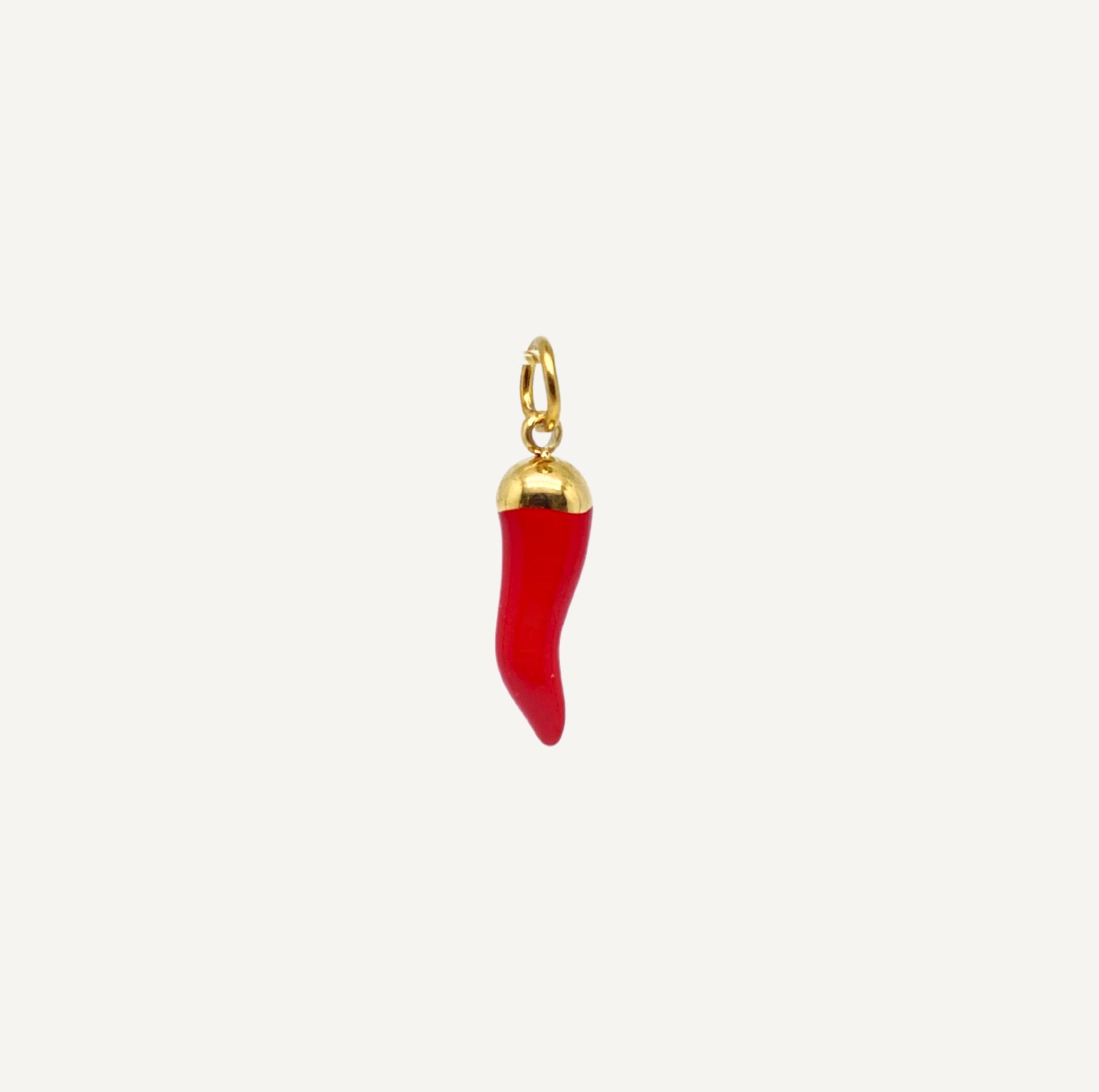 pendentif Piment Émail Rouge Doré chili red