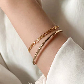 Bracelet Chaîne Gourmette Figaro Or style minimaliste - Bracelet chaîne délicate de superposition - Cadeau pour elle