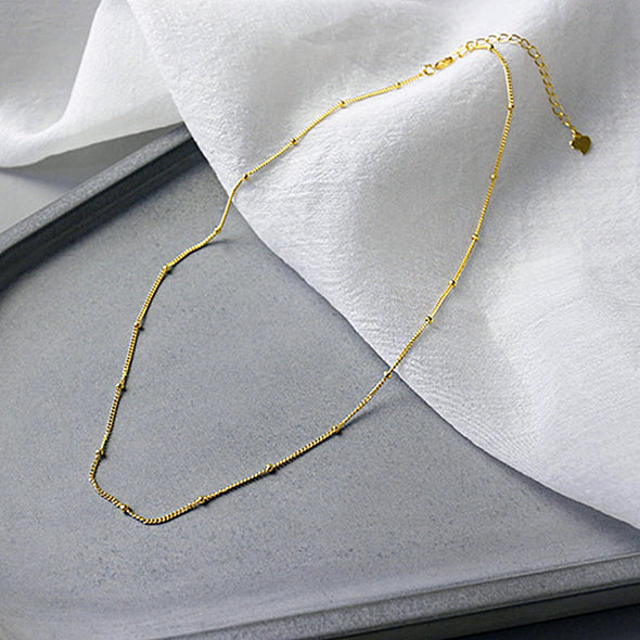 Dainty Gold or Silver Beaded Satellite Chain Necklace Choker, Delicate Layering Necklace