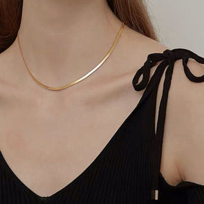 Dainty Gold Thick Snake Choker, Gold Flat Herringbone Chaine Necklace, Snake Chain Necklace, Dainty Layering Necklaces