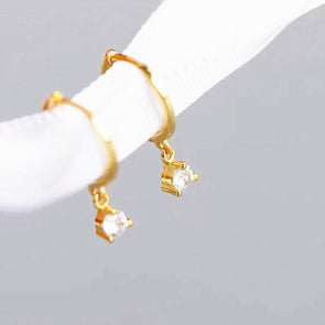 CZ Dainty Small Gold Hoop Earrings, CZ Dangle Charm hoops, Minimal Tiny Huggie Diamond hoops, Sister Birthday GIft