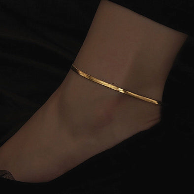 Dainty Gold Thick Snake Ankle Bracelet, Gold Flat Herringbone Chaine Ankle Bracelet, Snake Chain Ankle Bracelet