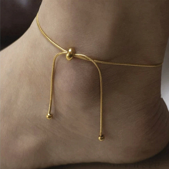 Dainty Gold Ball Adjustable Ankle Bracelet, Gold Beaded Chaine Ankle Bracelet, Ball Chain Ankle Bracelet