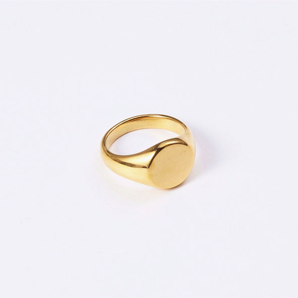 Dainty Gold Round Signet Ring, Vintage Pinky Gold Ring with Minimalist Style, Anniversary Gift for wife, Mothers day jewelry 