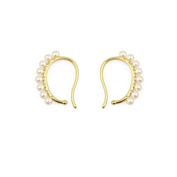 Gold Multi White Pearls Ear Lobe Cuff Non Piercing Earrings, Dainty Pearl lobe Earrings, Pearl Lobe Earrrings, Gift for her. "Ray" Earrings