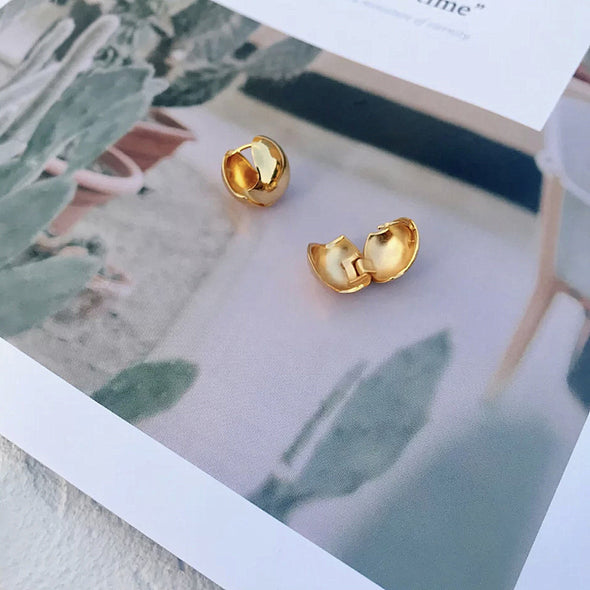 Dainty Gold Big Ball Stud Earrings Boho Style, Simple Thick Ball Gold Huggie Hoops, Sister Birthday Gift or Mothers day jewelry
