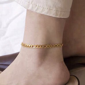 Dainty Gold Thick Figaro Ankle Bracelet, Gold Chaine Ankle Bracelet, Figaro Chain Ankle Bracelet