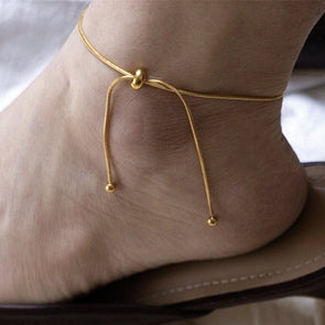 Dainty Gold Ball Adjustable Ankle Bracelet, Gold Beaded Chaine Ankle Bracelet, Ball Chain Ankle Bracelet