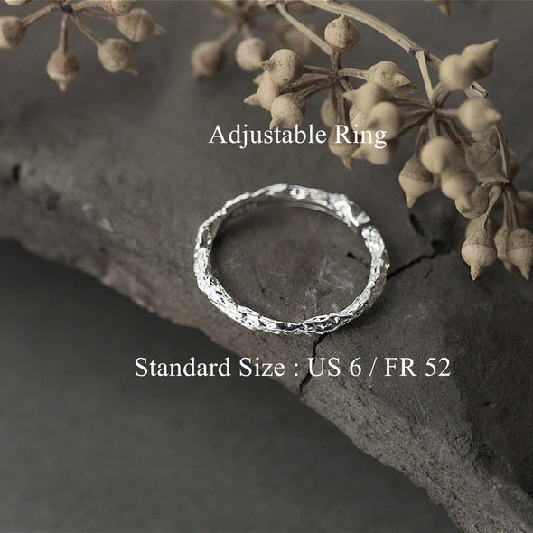 Dainty Hammered Thin Sterling Silver Adjustable Ring, Siver Stacking Simple Delicate Midi Ring, Textured Band Stackable Ring, "Audrey" Ring