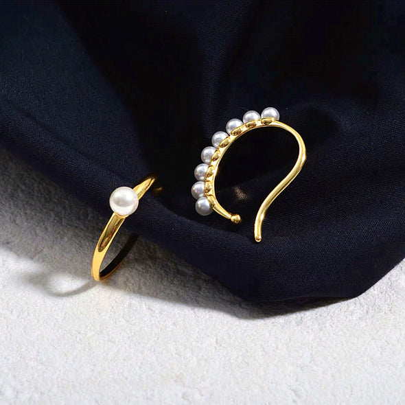 Gold Solitaire White Pearl Ear Lobe Cuff Non Piercing Earrings, Dainty Pearl lobe Earrings, Pearl Earrrings, Gift for her. "Ruby" Earrings
