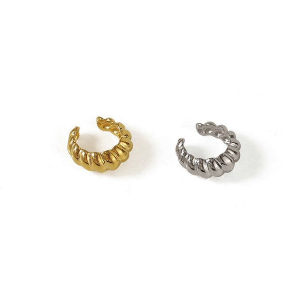 Dainty Chunky Croissant Adjustable Gold and Silver Ear Cuff, Boho Wide Twisted Non Piercing Cartilage Conch Ear Cuff, "Haven" Earrings